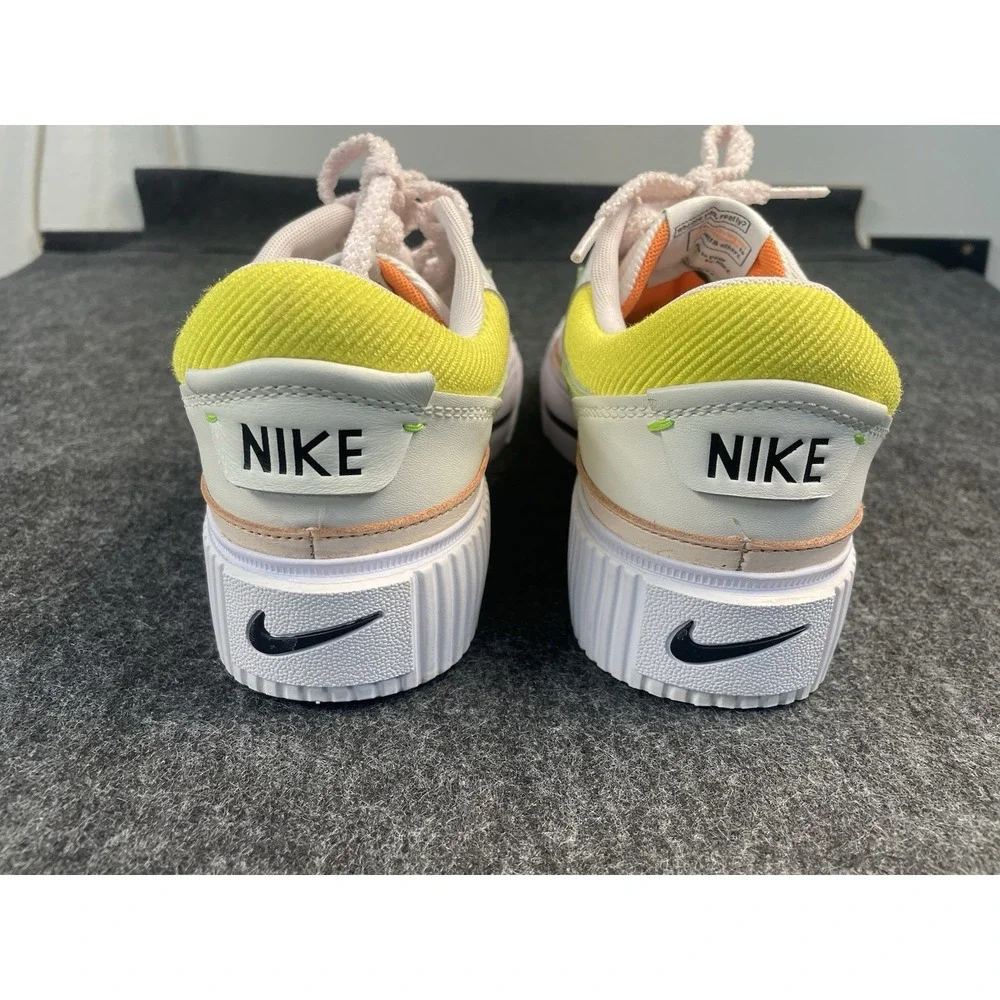 Nike White Sneakers with Lime Green Swoosh and Yellow Collar